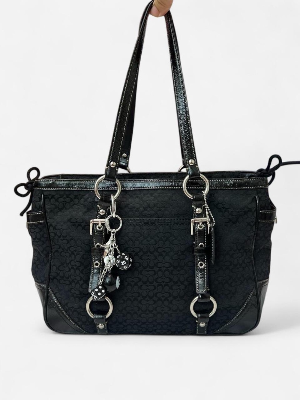 🖤 Vintage Y2K Black Coach Monogram Shoulder Bag w/ Charms